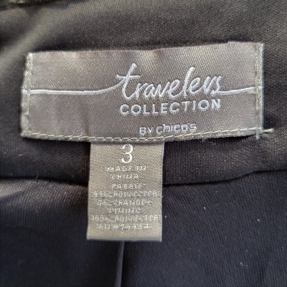 CHICO'S Travelers Black White Tiered Ruffle Open Front Jacket Sz 3 or XL 16 - Picture 5 of 6